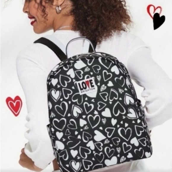 Brighton Limited Edition “Endless Love” Heart Compact Backpack Black & White NWT